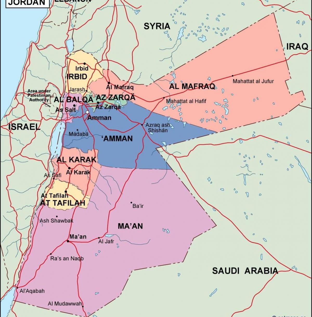 mapa Jordánsko politické