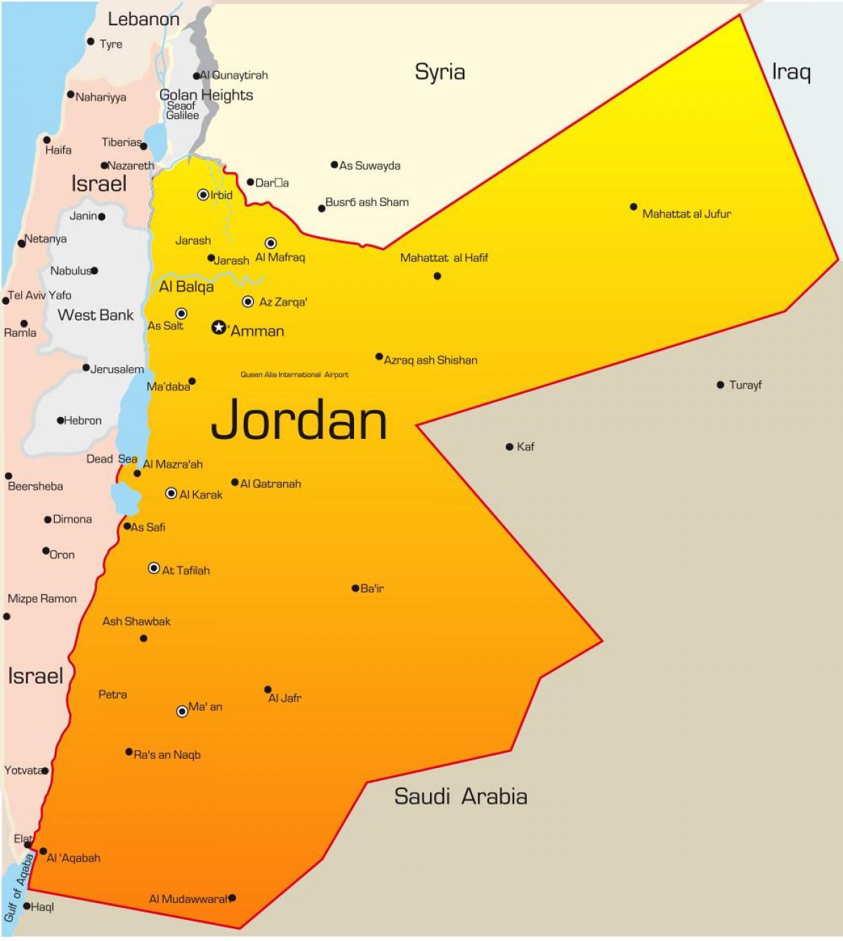 mapa Jordánsko, střední východ