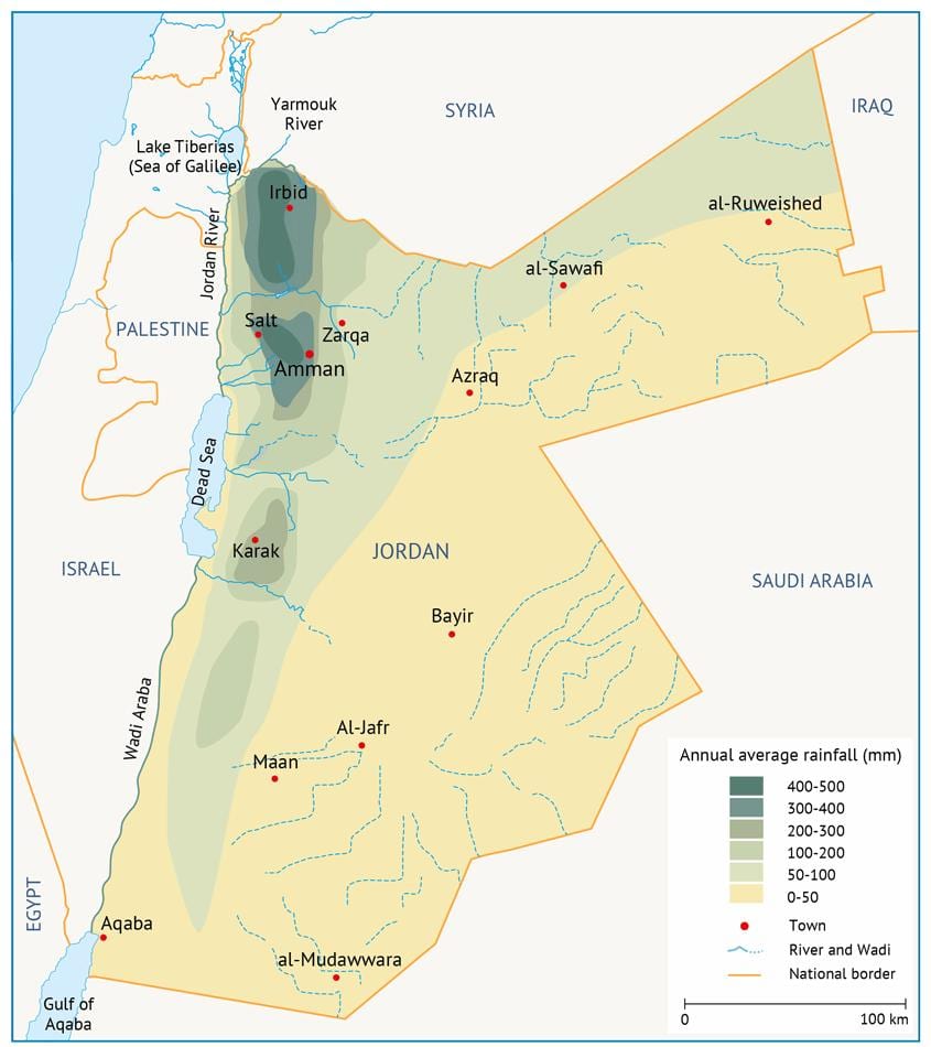mapa Jordánsko geografie
