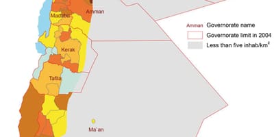 Mapa Jordánsko populace