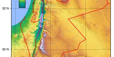 Mapa Jordánsko nadmořská výška